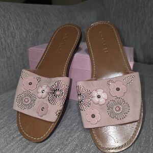 COACH Pink Embellished Women's Slide Sandals